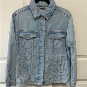 Topshop Moto Light Blue Embroidered Jacket